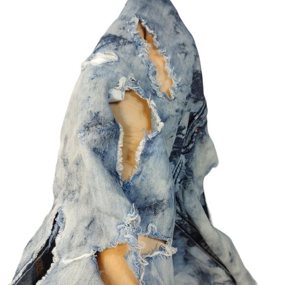 Heavily TRASHED Rock Revival Shorts Men’s 42 Tie Dye Acid Wash Light Denim READ - Picture 3 of 16